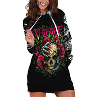 Black skull graphic hoodie dress, long sleeves, hood with drawstrings, front pocket