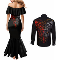 Black off-shoulder mermaid dress and long-sleeve shirt set with skull skeleton back print