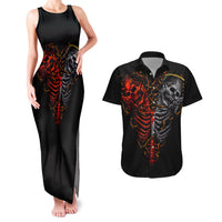 Skull Couples Matching Tank Maxi Dress and Hawaiian Shirt Devil And Angel Twin Skull - Wonder Print Shop