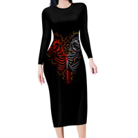 Skull Long Sleeve Bodycon Dress Devil And Angel Twin Skull - Wonder Print Shop