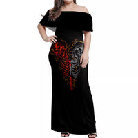 Skull Off Shoulder Maxi Dress Devil And Angel Twin Skull - Wonder Print Shop