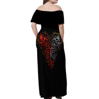 Skull Off Shoulder Maxi Dress Devil And Angel Twin Skull - Wonder Print Shop