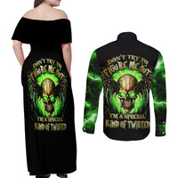 Skull Couples Matching Off Shoulder Maxi Dress and Long Sleeve Button Shirts Don't Try To Figured Me Out - Wonder Print Shop
