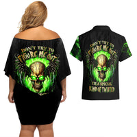 Skull Couples Matching Off Shoulder Short Dress and Hawaiian Shirt Don't Try To Figured Me Out - Wonder Print Shop