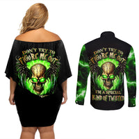 Skull Couples Matching Off Shoulder Short Dress and Long Sleeve Button Shirts Don't Try To Figured Me Out - Wonder Print Shop