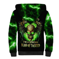 Unisex black sherpa hoodie with neon green lightning skull graphic, front print