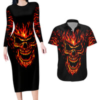 Flame Skull Couples Matching Long Sleeve Bodycon Dress and Hawaiian Shirt SKull Face Inside Me - Wonder Print Shop