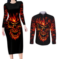 Flame Skull Couples Matching Long Sleeve Bodycon Dress and Long Sleeve Button Shirts SKull Face Inside Me - Wonder Print Shop