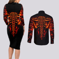 Flame Skull Couples Matching Long Sleeve Bodycon Dress and Long Sleeve Button Shirts SKull Face Inside Me - Wonder Print Shop