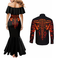 Black off-shoulder mermaid dress and long-sleeve shirt set, flame skull on back