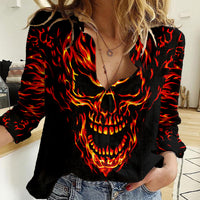 Flame Skull Women Casual Shirt SKull Face Inside Me - Wonder Print Shop