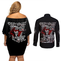 Skull Couples Matching Off Shoulder Short Dress and Long Sleeve Button Shirts Before Your Judge Me Pls Understand - Wonder Print Shop