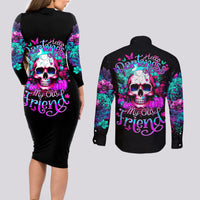 Skull Couples Matching Long Sleeve Bodycon Dress and Long Sleeve Button Shirts Hello Darkness My Old Friend Pinky - Wonder Print Shop