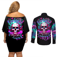 Skull Couples Matching Off Shoulder Short Dress and Long Sleeve Button Shirts Hello Darkness My Old Friend Pinky - Wonder Print Shop