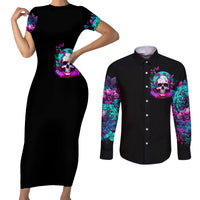 Skull Couples Matching Short Sleeve Bodycon Dress and Long Sleeve Button Shirts Hello Darkness My Old Friend Pinky - Wonder Print Shop