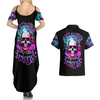 Skull Couples Matching Summer Maxi Dress and Hawaiian Shirt Hello Darkness My Old Friend Pinky - Wonder Print Shop