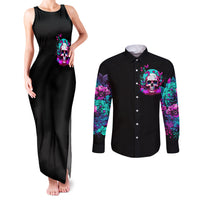 Skull Couples Matching Tank Maxi Dress and Long Sleeve Button Shirts Hello Darkness My Old Friend Pinky - Wonder Print Shop