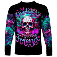 Skull Long Sleeve Shirt Hello Darkness My Old Friend Pinky - Wonder Print Shop