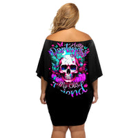 Skull Off Shoulder Short Dress Hello Darkness My Old Friend Pinky - Wonder Print Shop