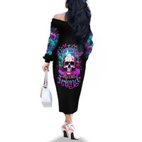 Skull Off The Shoulder Long Sleeve Dress Hello Darkness My Old Friend Pinky - Wonder Print Shop