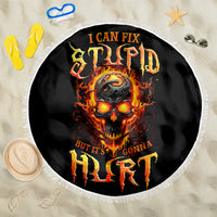 Flame Skull Beach Blanket I Can Fix Stupid But That Hurt - Wonder Print Shop