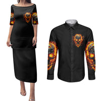 Flame Skull Couples Matching Puletasi Dress and Long Sleeve Button Shirts I Can Fix Stupid But That Hurt - Wonder Print Shop