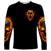 Flame Skull Long Sleeve Shirt I Can Fix Stupid But That Hurt - Wonder Print Shop