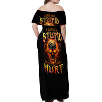 Flame Skull Off Shoulder Maxi Dress I Can Fix Stupid But That Hurt - Wonder Print Shop