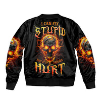 Flame Skull Sleeve Zip Bomber Jacket I Can Fix Stupid But That Hurt - Wonder Print Shop