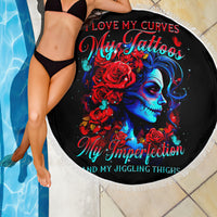Skull Rose Beach Blanket I Love My Curve My Tattoo My Imperfection - Wonder Print Shop