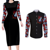Skull Rose Couples Matching Long Sleeve Bodycon Dress and Long Sleeve Button Shirts I Love My Curve My Tattoo My Imperfection - Wonder Print Shop
