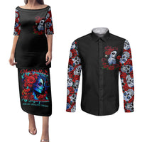 Skull Rose Couples Matching Puletasi Dress and Long Sleeve Button Shirts I Love My Curve My Tattoo My Imperfection - Wonder Print Shop