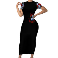 Skull Rose Short Sleeve Bodycon Dress I Love My Curve My Tattoo My Imperfection - Wonder Print Shop
