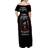 Blood Skull Off Shoulder Maxi Dress I Never Alone My Demon With Me 24/7 - Wonder Print Shop