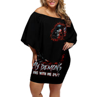 Blood Skull Off Shoulder Short Dress I Never Alone My Demon With Me 24/7 - Wonder Print Shop