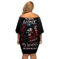 Blood Skull Off Shoulder Short Dress I Never Alone My Demon With Me 24/7 - Wonder Print Shop
