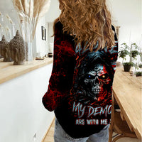 Blood Skull Women Casual Shirt I Never Alone My Demon With Me 24/7 - Wonder Print Shop