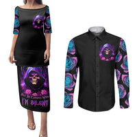 Purple Skull Couples Matching Puletasi Dress and Long Sleeve Button Shirts I Talk I Smile But Be Carefull When I SIlent - Wonder Print Shop