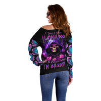 Purple Skull Off Shoulder Sweater I Talk I Smile But Be Carefull When I SIlent - Wonder Print Shop