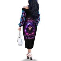Purple Skull Off The Shoulder Long Sleeve Dress I Talk I Smile But Be Carefull When I SIlent - Wonder Print Shop