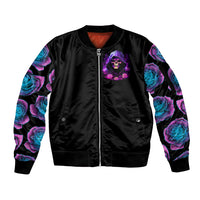Purple Skull Sleeve Zip Bomber Jacket I Talk I Smile But Be Carefull When I SIlent - Wonder Print Shop