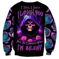 Purple Skull Sweatshirt I Talk I Smile But Be Carefull When I SIlent - Wonder Print Shop
