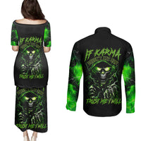 Thunder Skull Couples Matching Puletasi Dress and Long Sleeve Button Shirts If Karma Don't Hit You Trust Me I Will - Wonder Print Shop