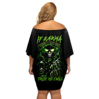 Thunder Skull Off Shoulder Short Dress If Karma Don't Hit You Trust Me I Will - Wonder Print Shop