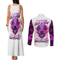 Lighting Skull Couples Matching Tank Maxi Dress and Long Sleeve Button Shirts i'm A Grumpy Old Lady Don't Ask Stupid - Wonder Print Shop