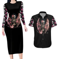 Angel Skull Couples Matching Long Sleeve Bodycon Dress and Hawaiian Shirt She Whispered Back Iam The Storm - Wonder Print Shop