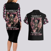 Angel Skull Couples Matching Long Sleeve Bodycon Dress and Hawaiian Shirt She Whispered Back Iam The Storm - Wonder Print Shop