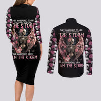 Angel Skull Couples Matching Long Sleeve Bodycon Dress and Long Sleeve Button Shirts She Whispered Back Iam The Storm - Wonder Print Shop