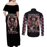 Angel Skull Couples Matching Off Shoulder Maxi Dress and Long Sleeve Button Shirts She Whispered Back Iam The Storm - Wonder Print Shop
