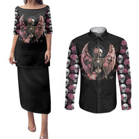 Angel Skull Couples Matching Puletasi Dress and Long Sleeve Button Shirts She Whispered Back Iam The Storm - Wonder Print Shop